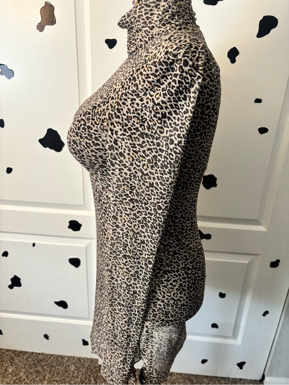 SHEIN Leopard Mesh Bodycon Mini Dress in Beige Black - Picture 6 of 9